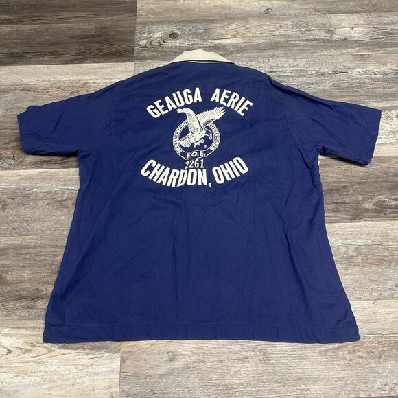 Vintage‎ King Louie Tom Geauga Aerie Chardon Ohio Blue White Mens L Button Shirt - Picture 1 of 9